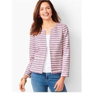 NEW Talbots Women’s Size 8 Pink Blue White Striped Blazer Cotton Jacket Tweed
